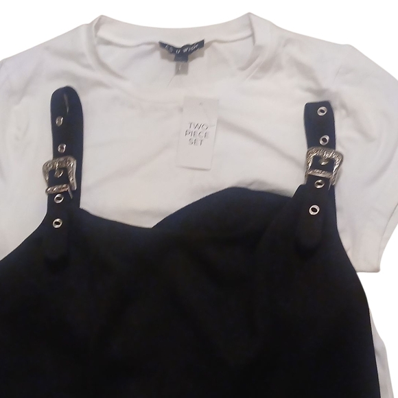 As u wish Clothing -NWT, 2pc Set Black Faux Suede Jumper Zipper In Back, Buckles - Picture 2 of 11